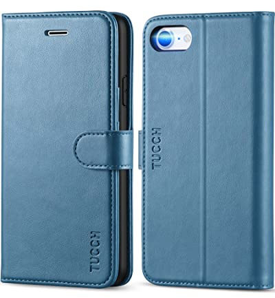 TUCCH Hülle für iPhone SE 2022, Handyhülle für 5G Flipcase SE 2020 Blau | Schutzhülle für iPhone 8/7, TPU, Kartenfächer, Standfunktion, Magnet, Stoßfeste Tasche, Kompatibel mit iPhone SE3/SE2