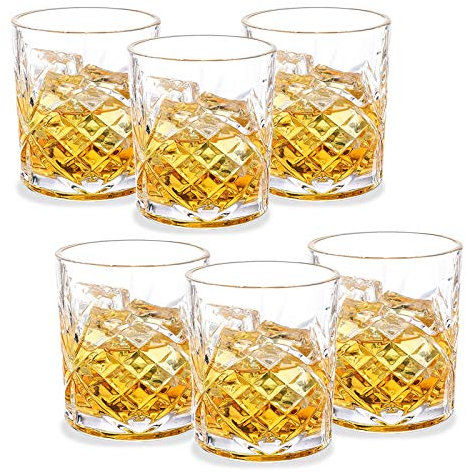 Ledph Whisky Glas Set, 6 StüCk Kristall Whiskey GläSer, 300 Ml Wiskey GläSern, Scotch Wisky Rum TrinkgläSer, Personalisiert Cocktail Drink Glass, Tumbler Wodka Bar Zubehoer Fur Cognac Brandy Gin