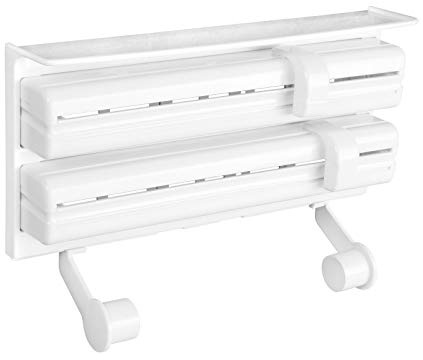 3in1 Küchenrollenhalter für Alufolie Frischhaltefolie Küchenrolle Weiß Wandrollenhalter mit Folienschneider Rollenhalter mit praktischem Schneidabroller