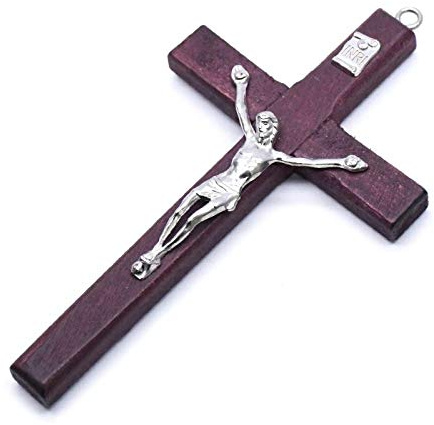 Christian Decor 5pcs Wooden Christ Jesus Cross Suffering Statue Religious Prayer Crucifix Hanging Pendant Hand Holding - (Color: 5AC203336-R)