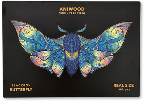 ANIWOOD Holzpuzzle Erwachsene Tieren. Gestanzter Deckel, Lebensgroße Puzzle-Box. 3 Schwierigkeitsmodi, dekoratives Element. Einzigartige Puzzleteile (Schmetterling, M)