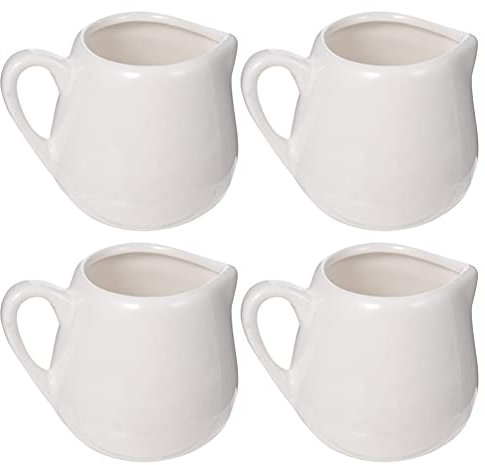 Cabilock 4 Pcs 100ml Mini Milk Jugs, White Ceramic Gravy jug with Handle, Porcelain Creamer Frothing Cup for Coffee, Tea, Gravy, and Jam, Ideal for Home, Coffee Bars, Hotels, and Buffets