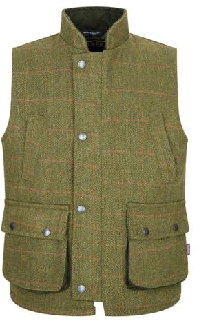 WALKER AND HAWKES - Children's Derby Tweed Greyson Shooting Gilet - Dark Sage - 28 (Age 7/8)
