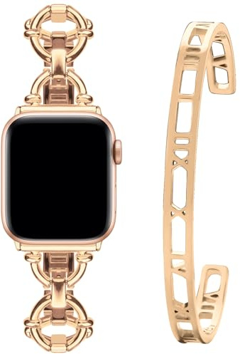Wutwuk Strap+Braclet Compatible Metal Apple Watch Strap 42mm/44mm/45mm/49mm Women for iWatch SE(2)/9/8/7/6/5/4/3/2/1&Ultra Series and Stainless Steel Roman Numeral Bangle-42mm/44mm/45mm/49mm Rose Gold