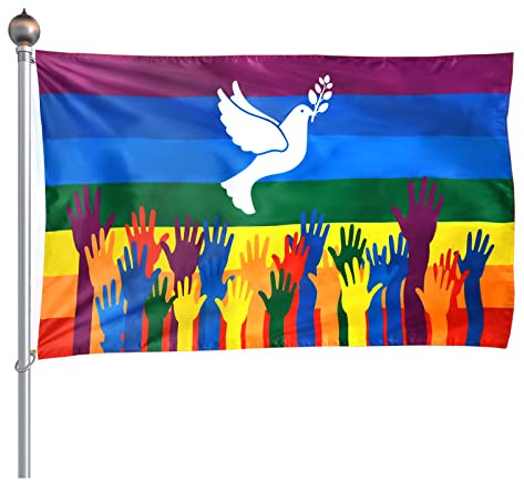 Peace Flagge, Regenbogen Fahne, 90 x 150 cm, Dekorative Fahne, Strapazierfähiges Polyester, Geeignet für Balkone