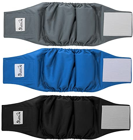SlowTon hundblöjor för män, 3 stycken tvättbara återanvändbara herrblöjor trosor för hundar löpning och inkontinens, mycket absorberande manbindel med starka och flexibla fästmedel