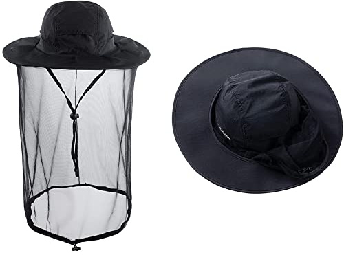 ZffXH Mygghattar med nät, nätventilerad bihållarhatt med nät, midge head Net hatt, flugnät hatt, mygghuvud nät nät, solhatt med myggnät, anti-insekt safari hatt, Svart, L