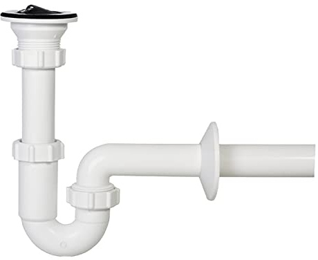 Sifón para fregadero de acero inoxidable, cromado, negro, sifón de desagüe, diámetro de 32 mm, válvula de desagüe