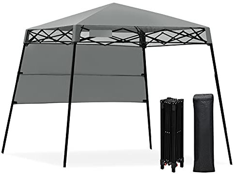 GOPLUS Tonnelle Pliant 2,1x2,1M, Tente de Reception Pliante avec Hauteur Réglable, Popup-Pavillon Chapiteau de Reception de Jardin avec Cadre Robuste, Tente de Fête avec Sac de Transport (Gris)