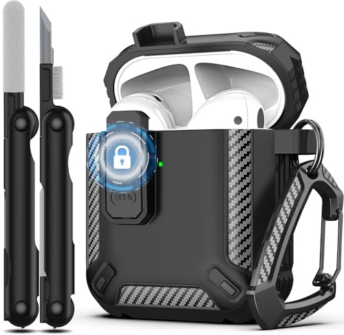 RFUNGUANGO AirPods 2 Hülle Hartschale Verschluss Reinigungsset, Schwarz