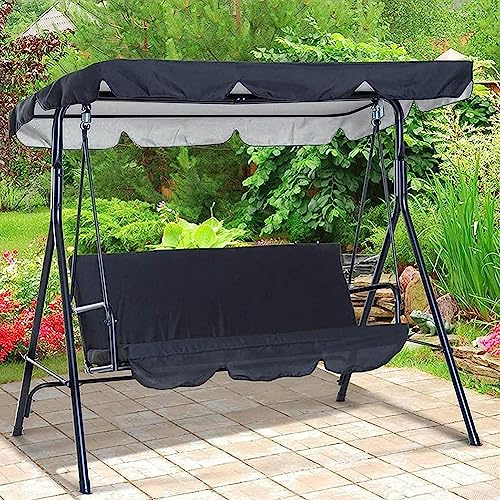 Ersatz-Überdachung für Hollywoodschaukel, 2- oder 3-Sitzer-Gartenschaukel-Abdeckung, wasserdicht, UV-Schutz, für Sonnenschutz, Outdoor-Sitz, Schwarz