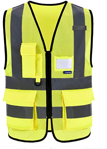 AYKRM Hi vis vests mesh high viz Class 2 hi vis Zipper Front High Visibility vest Hi Vis Executive jacket Vest Waistcoat with Phone & ID Pockets