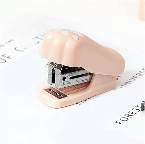 Niedlicher Hefter Tragbares Hand-Mini-Hefter-Set, tragbar, niedliche Katzenpfote, Desktop-Hefter, Bindewerkzeuge, platzsparend, Größe Bürobedarf (Color : Pink)