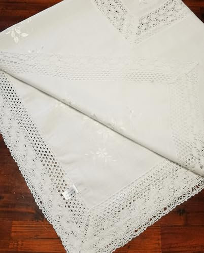 Tischdecke Hohlsaum Spitze weiß Tischläufer Hohlsaum gehäkelt Häkelspitze (130x130)