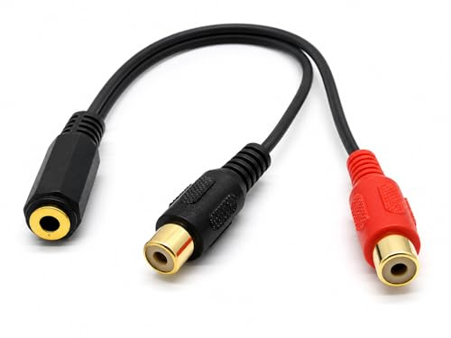 DRUT 3.5mm Stereo Jack Socket to 2 x Phono RCA Sockets Gold Adapter