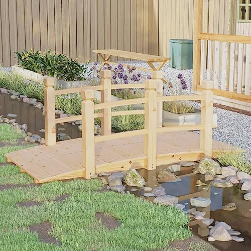 Homgoday Gartenbrücke mit Geländer 150x67x56cm Massivholz Fichte 280
