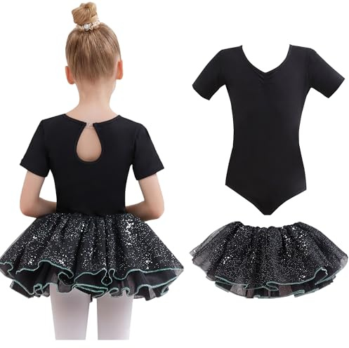 Tancefair Flicka Balettklänning Bomull Ballettkläder för Flickor Dans Bodysuit Tutu Mjuk Bodysuit Kortärmad Tutu Kjol