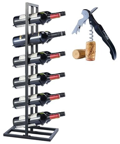 Lendo Online Weinregal für 12 Flaschen - Weinschrank - Weinflaschenhalter - Weinlagerung - Pulverbeschichteter Stahl - Schwarz - Metall - Flaschenregal - Weinständer (31x21x84cm (12 Flaschen))