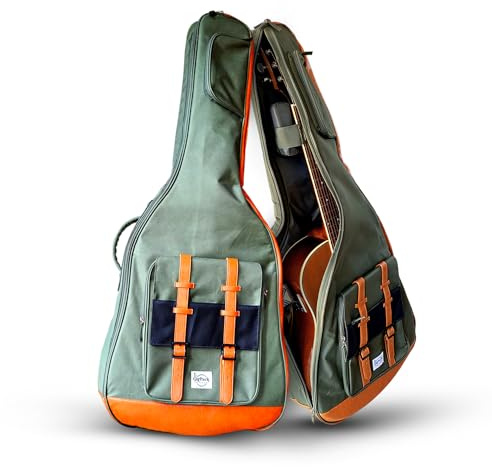 GigPack Gitarrentasche Grün - Gigback - Gitarrentasche - Gitarrentasche - Gitarren-Tasche - Guitar Gigbag für 1/2, 3/4 und in voller Größe Gitarren - Vegan Leder - Inklusive Regenschutz