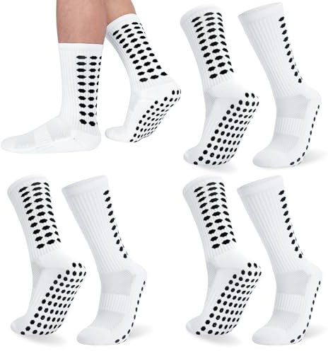 Zuimei 3 Pairs Football Grip Socks for Men, Anti-slip Sports Socks for Football Basketball Soccer Volleyball Yoga Running Trekking Hiking, White