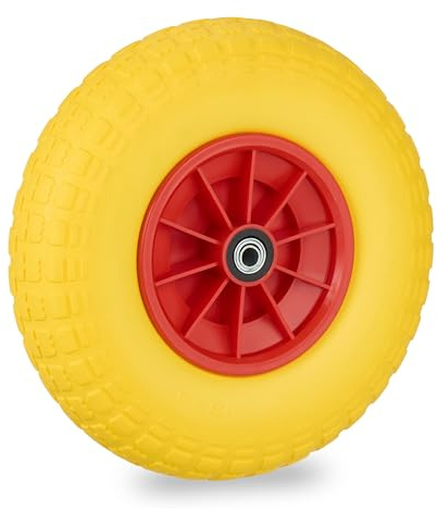 Relaxdays Schubkarrenrad 4.00-6, Vollgummi, Kunststofffelge, Ersatzrad Schubkarre, pannensicher, bis 100 kg, gelb/rot
