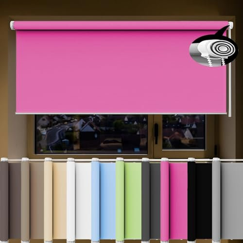 Seitenzugrollo 110 x 100 cm Sichtschutz Ohne Bohren Seitenzugrollo für Fenster und tür, Rosa