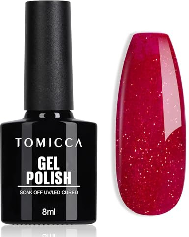 TOMICCA UV Nagellack Weihnachten Glitter Rot, 8ml Gel-Nagellack, UV LED Soak Off Manicure Gel Lacquer Varnish