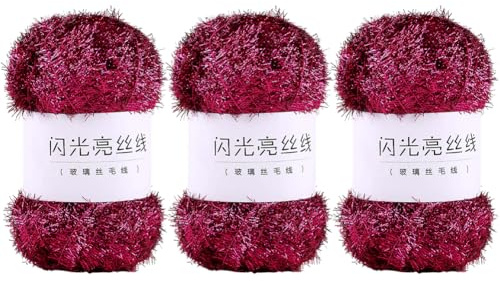 3 x 100g Scrubby-Garn für Geschirrtücher 100 g Glitzergarn DIY-Häkel- und Strickgarn Schnelltrocknendes Polyester-Scrubby-Garn zum Stricken von Geschirrtüchern Bastelprojekte