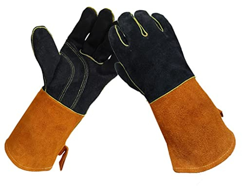 NSUQOA JSEIAJB 1 Pair Leather Welding Protection Gloves Heavy Duty Black Gauntlets Welders Protect Supplies