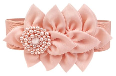 Anevous Damen Elastische Gürtel, 6 cm Breite Hüftgürtel mit Blume, Fashion und Süß Taillengürtel, Große Blume Hüftgürtel,Verstellbarer Damengürtel für Frauen Kleid, 85cm,Rosa