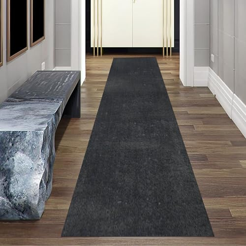 Teppich-Traum Moderner Teppich Waschbar Einfarbig Anthrazit 80x300 cm | Flauschig-weich, bis 30 °C waschbar, pflegeleicht, rutschfest, robust, langlebig, saugrobotergeeignet, Wohn- & Schlafzimmer
