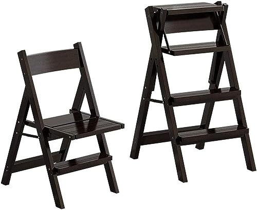 Wooden Chair Step Stool Folding Ladder Small Footstool for Adults Black Color