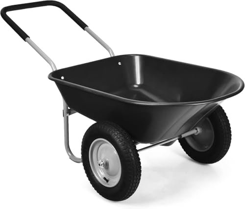 FANTASK Carriola da 100 kg, carriola da giardino, telaio in metallo con 2 ruote, carriola da giardino, carriola da giardino, carriola da giardino con manico in gomma