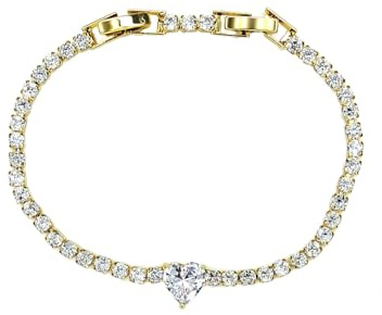 VLNET Tennisarmband Silber und Gold mit Zirkonia. Tennisarmband für Damen und Herren aus Stahl mit Steinen. Verstellbare Verlängerung, hypoallergen, Uni-Modell. Tolle Geschenkidee, Taglia Unica,