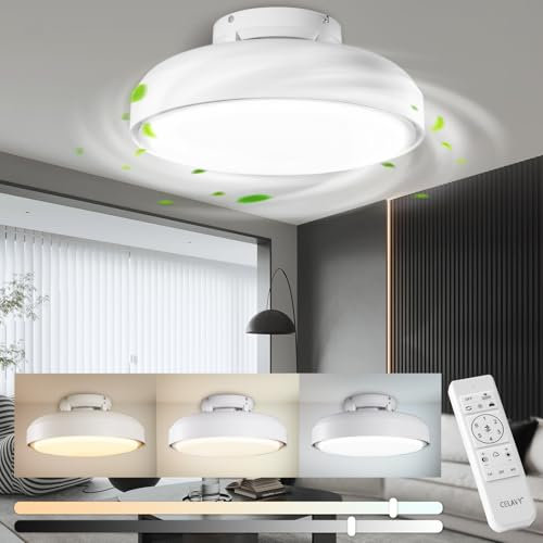 CELAVY Deckenventilator mit LED Beleuchtung 51CM, 80W Dimmbare Deckenlampe, Flache Deckenleuchte mit Fernbedienung, Leise Lampe für Schlafzimmer, Weiß