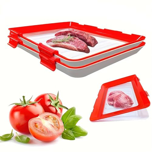 Boite a Charcuterie pour Frigo,Plateaux de Conservation sous Vide avec Film élastique,Boite a Jambon,pour Refrigerateur avec Couvercle,pour Conserver la Charcuterie,le Fromage,Jambon,et Plus (2PCS)
