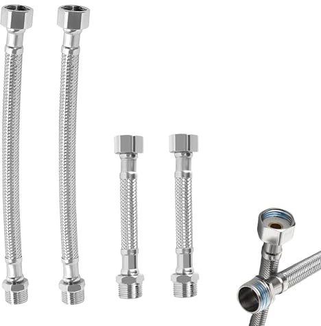 4 Stück 304 Edelstahl Flexschlauch 3/8 Zoll, Verbindungsschlauch mit Edelstahlumflechtung, Überwurf und Außengewinde, für Wasserhahn Eckventil Küchenarmatur Spülkasten Wc, Bad und KüChe(20cm/10cm)