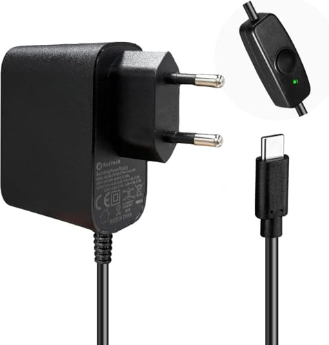 RasTech 27W GaN Netzteil mit Schalter für Raspberry Pi 5 | 5,1V 5A USB-C mit LED GaN Netzteil für Raspberry Pi 5 16GB 8GB 4GB 2GB, 27W Netzteil mit Schalter EIN, Aus