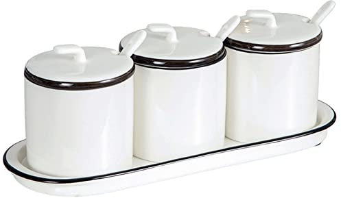 Azucarero doméstico con cuchara, recipiente de azúcar de color sólido, tarros de porcelana y especias, azucarero con tapa práctica-rosa-tarros de 250ml(White1,3 Set)