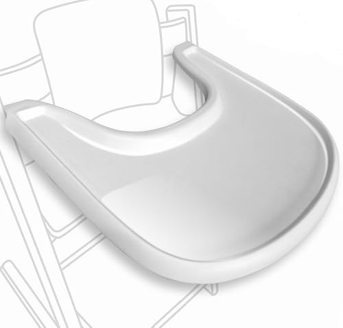 Hochstuhltisch kompatibel mit Stokke Tripp Trapp Stuhl mit leistungsstarker glatter Saugfläche, ergonomisches, geschwungenes Design, Glänzend Weiß – BPA-frei, einfach zu montieren