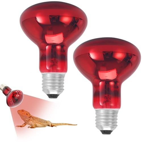 XEERUN 2 Pack Reptile Heating Bulb, 100W Infrared Heat Lamp for Reptiles, Tortoise Heat Lamp Bulb, E27 Basking Spot Lamp for Reptiles, Snakes, Spiders, Chicks, Birds (Red)