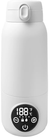 Babyflaschenwärmer, Tragbarer Flaschenwärmer Baby für unterwegs, Elektrischer Milchwärmer 500ml Präzise Temperaturregelung 45°C-55°C BPA-frei, für Muttermilch & Formula, Reisen & Nachts(Weiß)