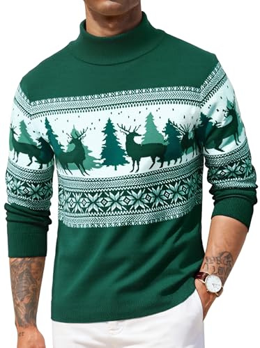 Wayleb Suéter Navideño Hombre Cálido Invierno Manga Larga Cuello Alto Jersey de Navidad Ropa de Punto de Reno Regalo Navideño