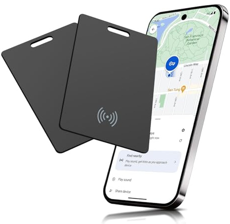Lot de 2 traqueurs de portefeuille pour Android, carte de suivi intelligente sans fil rechargeable, carte de suivi fine compatible avec Google Mon appareil Find App (Android uniquement), noir