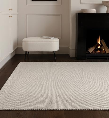 Lord of Rugs Handwoven Flatweave Rug Wool Blend Plain Classic Weave with Natural Tonal Texture, Modern Area Rug for Living Room, Bedroom, Dining Room Ivory Marl, 160 x 230 cm (5'3x7'7)