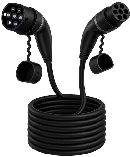 LDY Cable de carga tipo 2 22 kW 15 metros, cable de carga para coche eléctrico 3/32 A/3 fases, cable de carga para coche eléctrico tipo 2 a tipo 2, cable de carga para