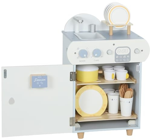 AIYAPLAY Wooden Dishwasher Playset, Pretend Play Kitchen for Kids Age 3+, Kitchen Sink Toys with Faucet, Sink and Accessories, Gift for Boys Girls Toddlers, Light Blue