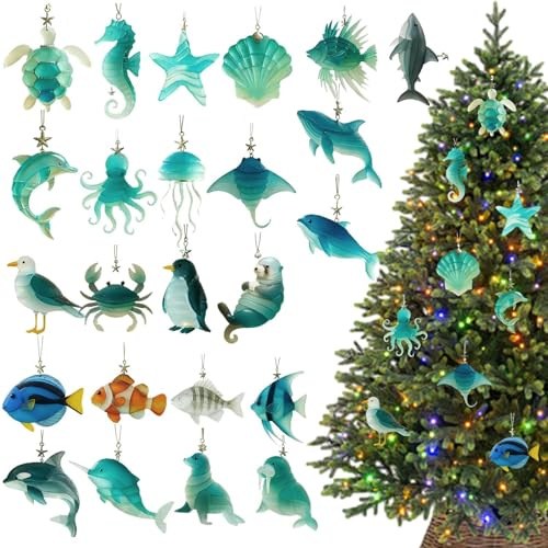 Misaakoeq Calendrier De Compte À Rebours,2D Acrylique Noël Avent Pendants - Charme De Sac Décoratif Mignon Thème Mer | Pour Sac À Dos Porte Clés Entrée Table Salon Chambre Fenêtre Porte Fête