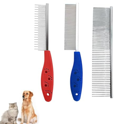 SHYSBV Doppelseitiger Metall-Katzenkamm & Flohkamm - Extra Feine & Grobe Zähne, Abgerundet für Hautschutz, Entwirrt Verfilztes Fell, Entfernt Flöhe, Unterwolle & Schmutz (Auch für Hunde)