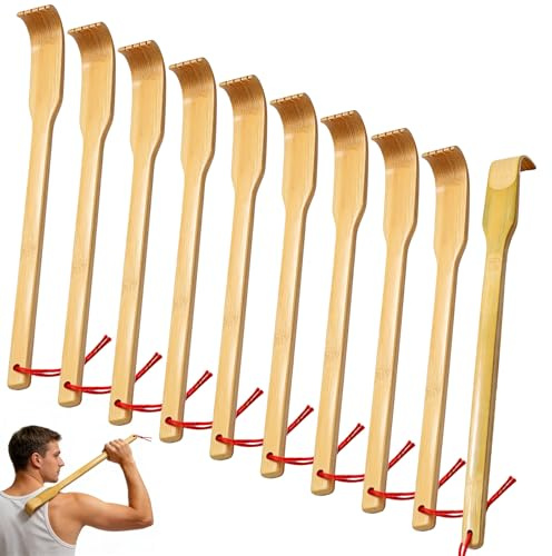10 Stück Rückenkratzer Holz, Lange Griffe für Juckreizlinderung und Körperentspannung, Rückenmassagegerät für Zuhause, Büro und Geschenkidee